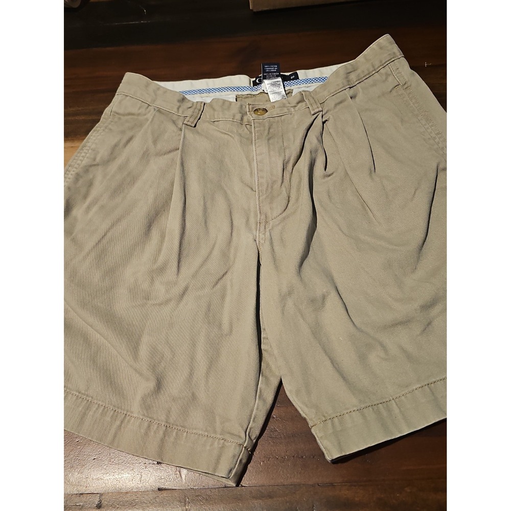 CHAPS Men's Khaki Pleated Shorts Size 30 100% Cotton Tan Classic Fit 0027